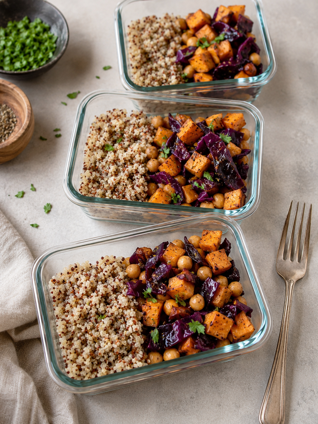 Curried sweet potato and chickpea sheet pan bowls
