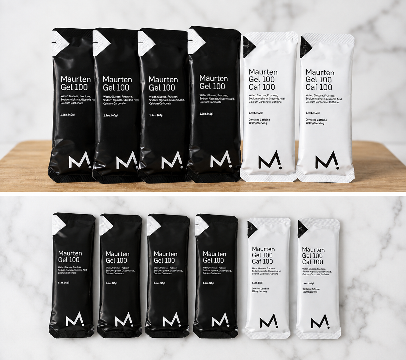 Maurten Gel 100 and Gel 100 Caf 100 packets