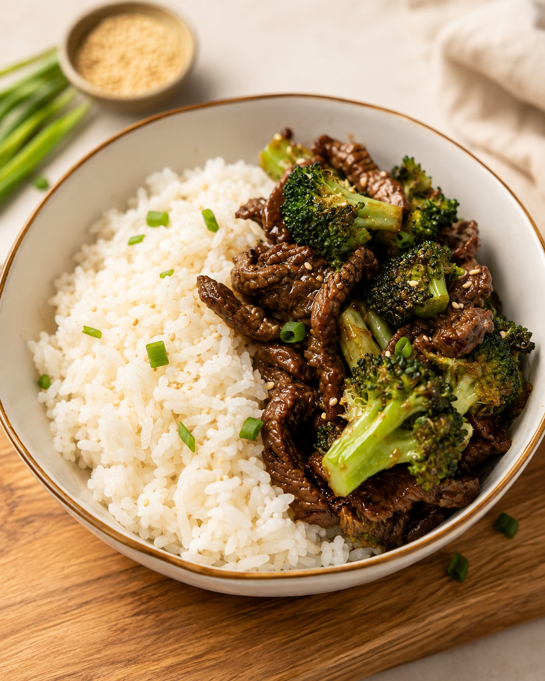 Teriyaki beef and broccoli rice bowl